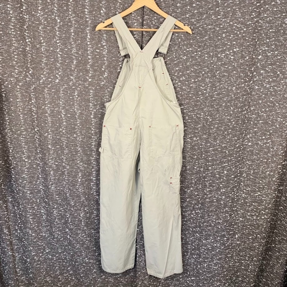 Vintage Y2K Old Navy Bib Carpenter Overalls Beige Denim Cargo Utility Women's XS - Picture 6 of 13